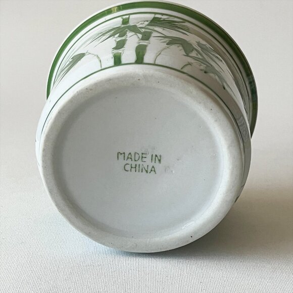 Vintage Art Pottery Green Bamboo Handpainted Ceramic Small Planter Pot - Picture 2 of 5